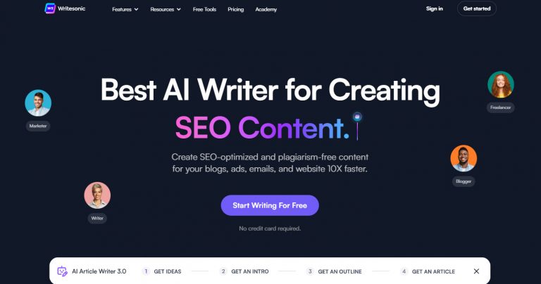 best ai artificial intelligence content generator Writesonic homepage